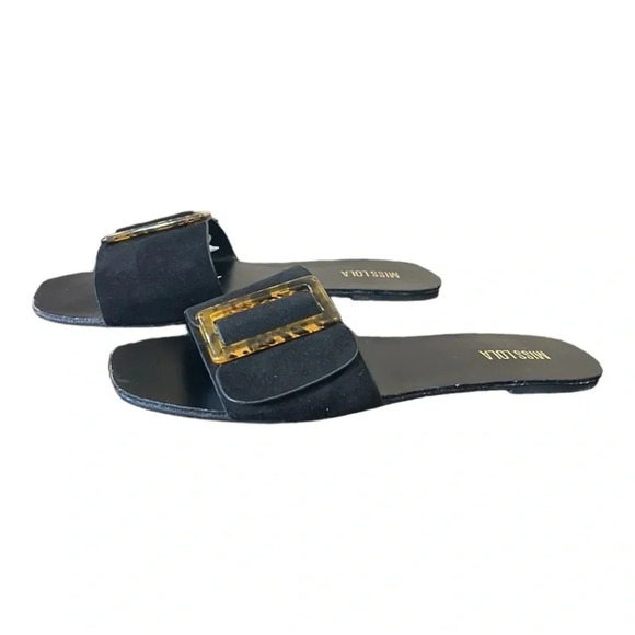 Miss Lola Bradley Black Suede Slide Sandals Size 8 - Picture 6 of 8